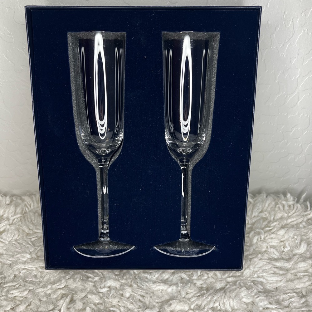Vintage Tiffany & Co Crystal Glasses Champagne Flutes Lot Of 2 W/box